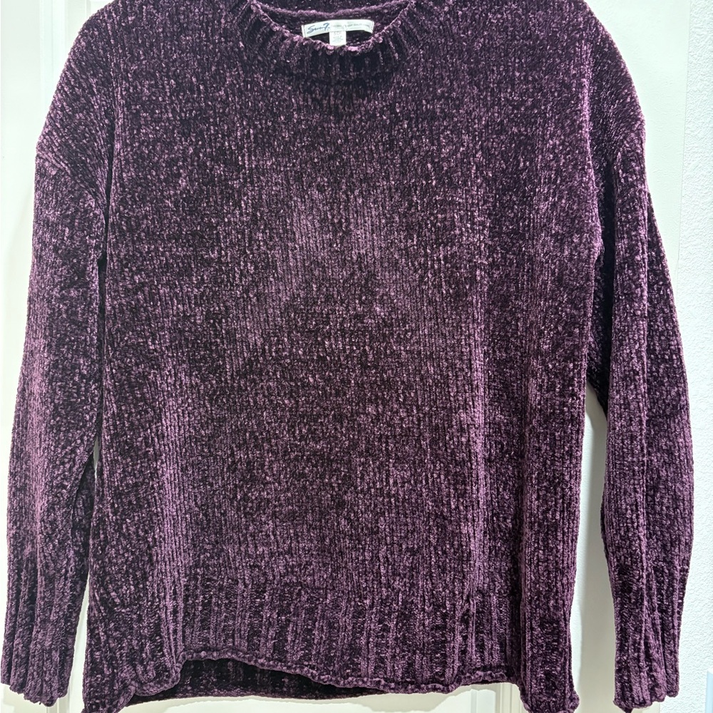 Seven7 Plush Chenille Crewneck Sweater - Plum